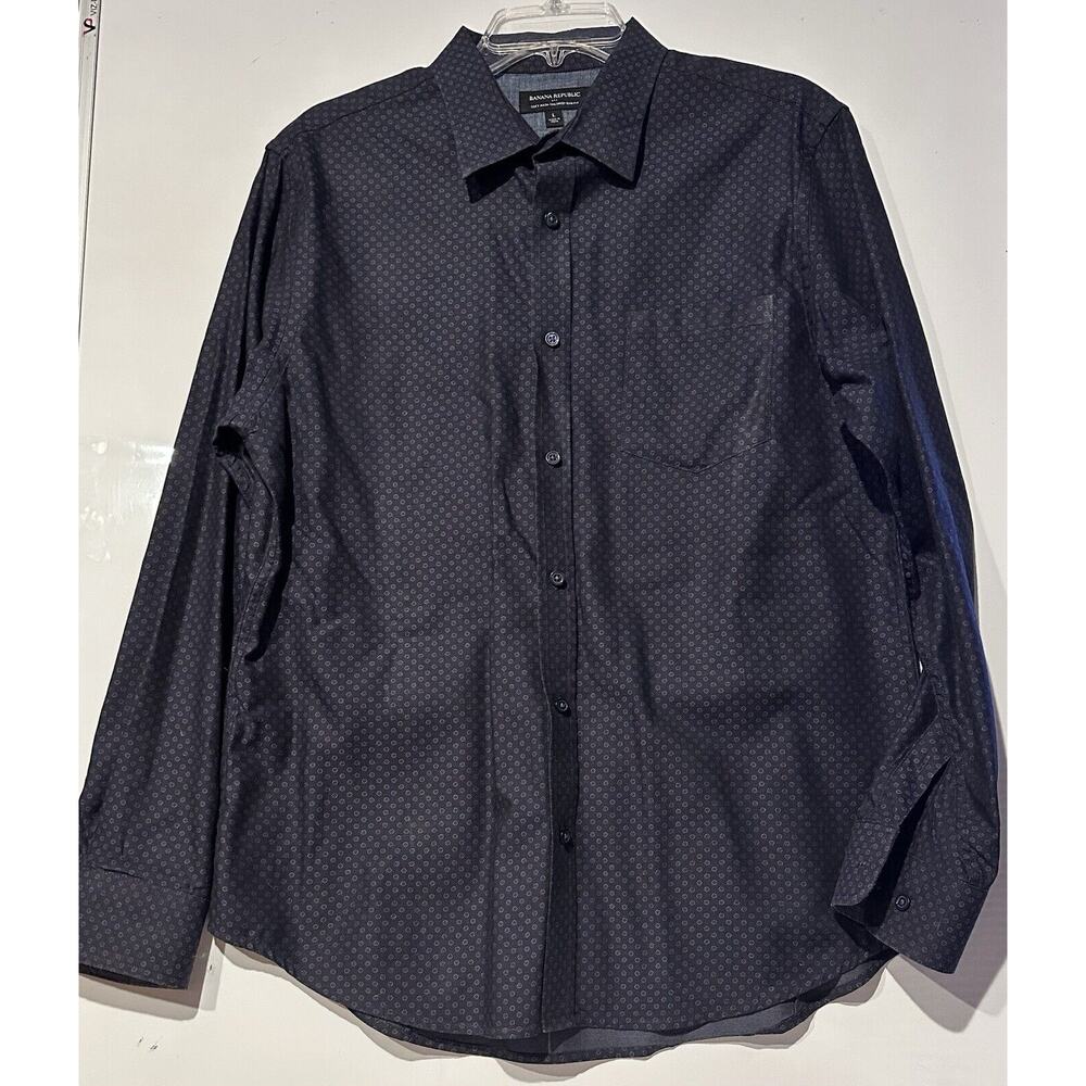 Banana Republic Dress Shirt Men L Cotton Button Down Long Sleeve Navy Geometric